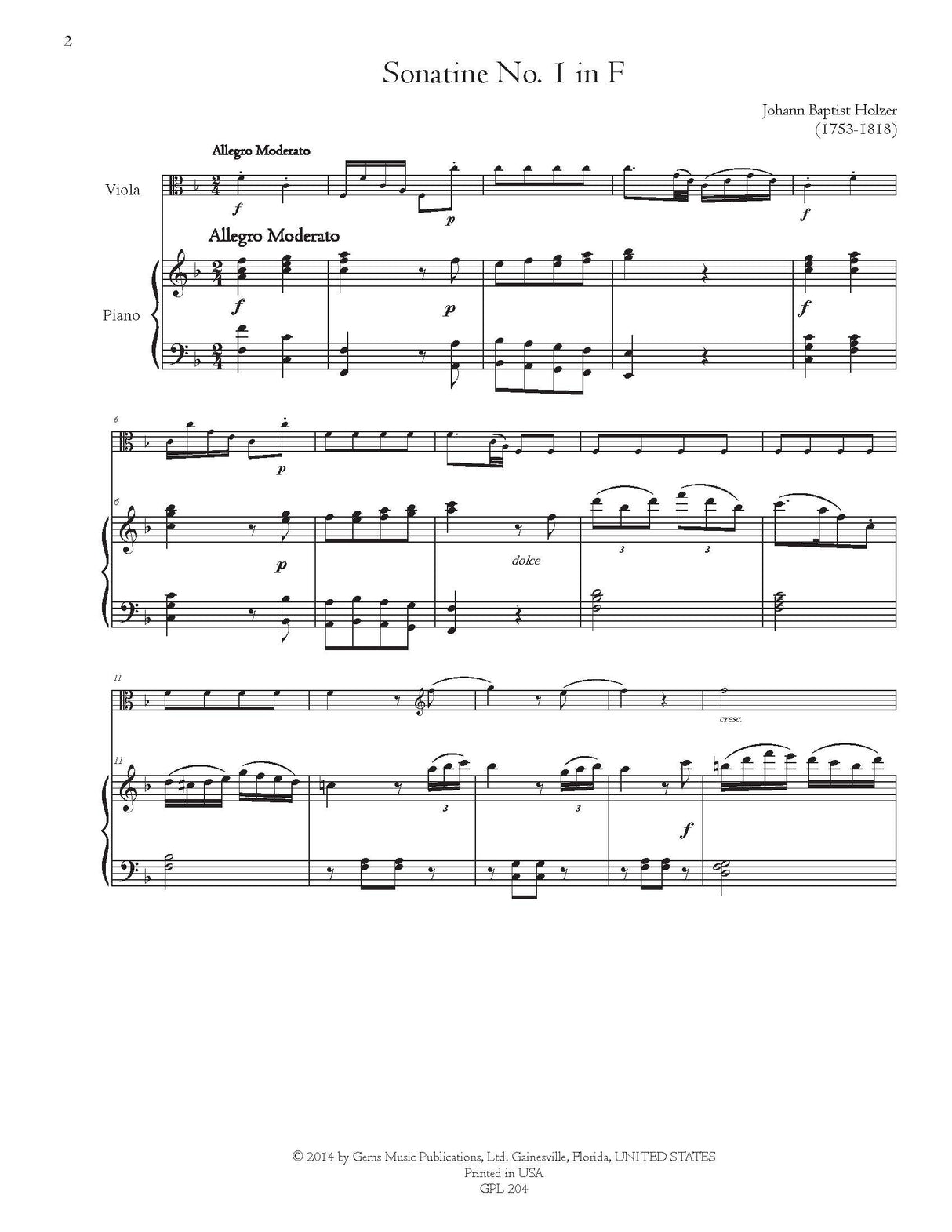 Holzer: 3 Sonatines Faciles, Op. 9 (Version for Viola and Piano)