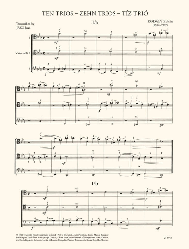 Kodály: Ten Trios from "Tricinia" (arr. for 3 cellos)