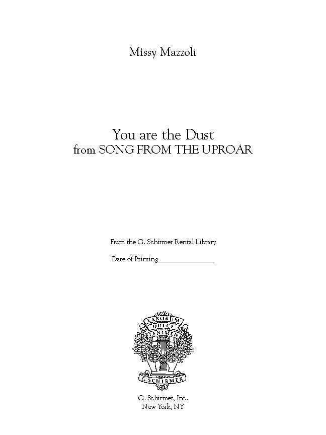 Mazzoli: You Are the Dust (Version for Mezzo & Ensemble)