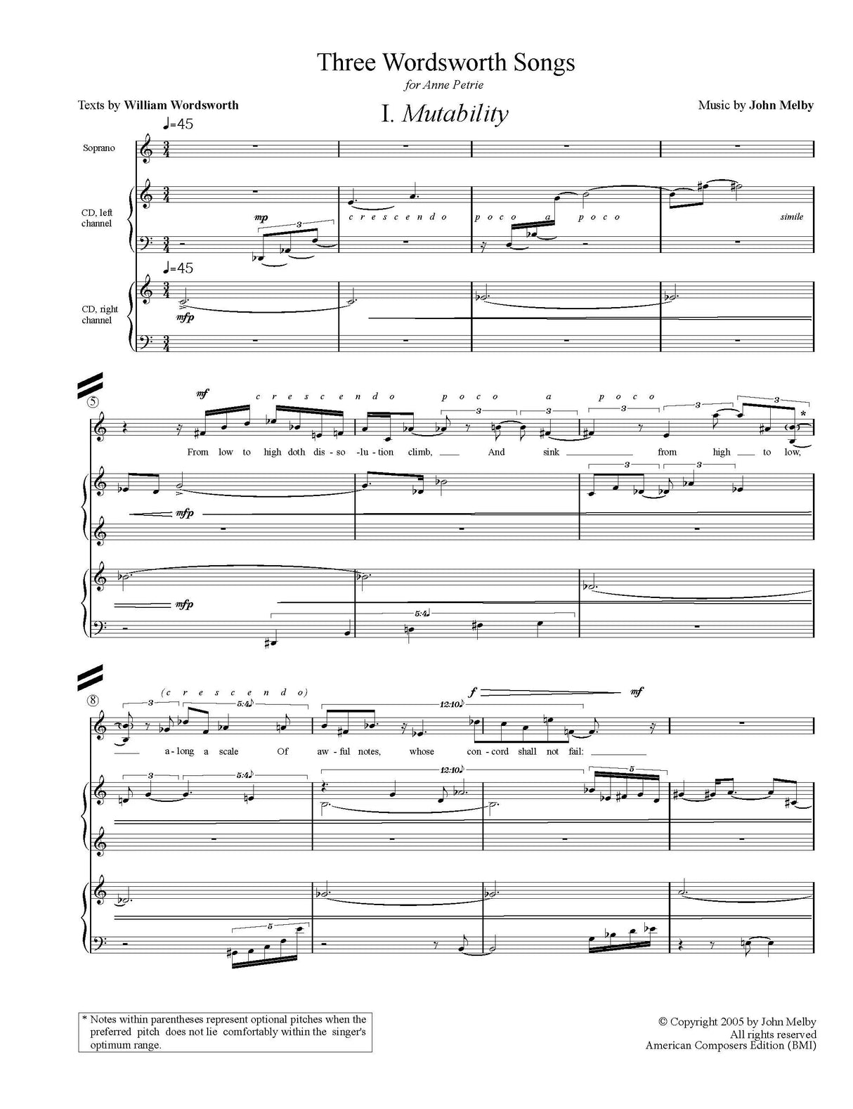Melby: Three Wordsworth Songs