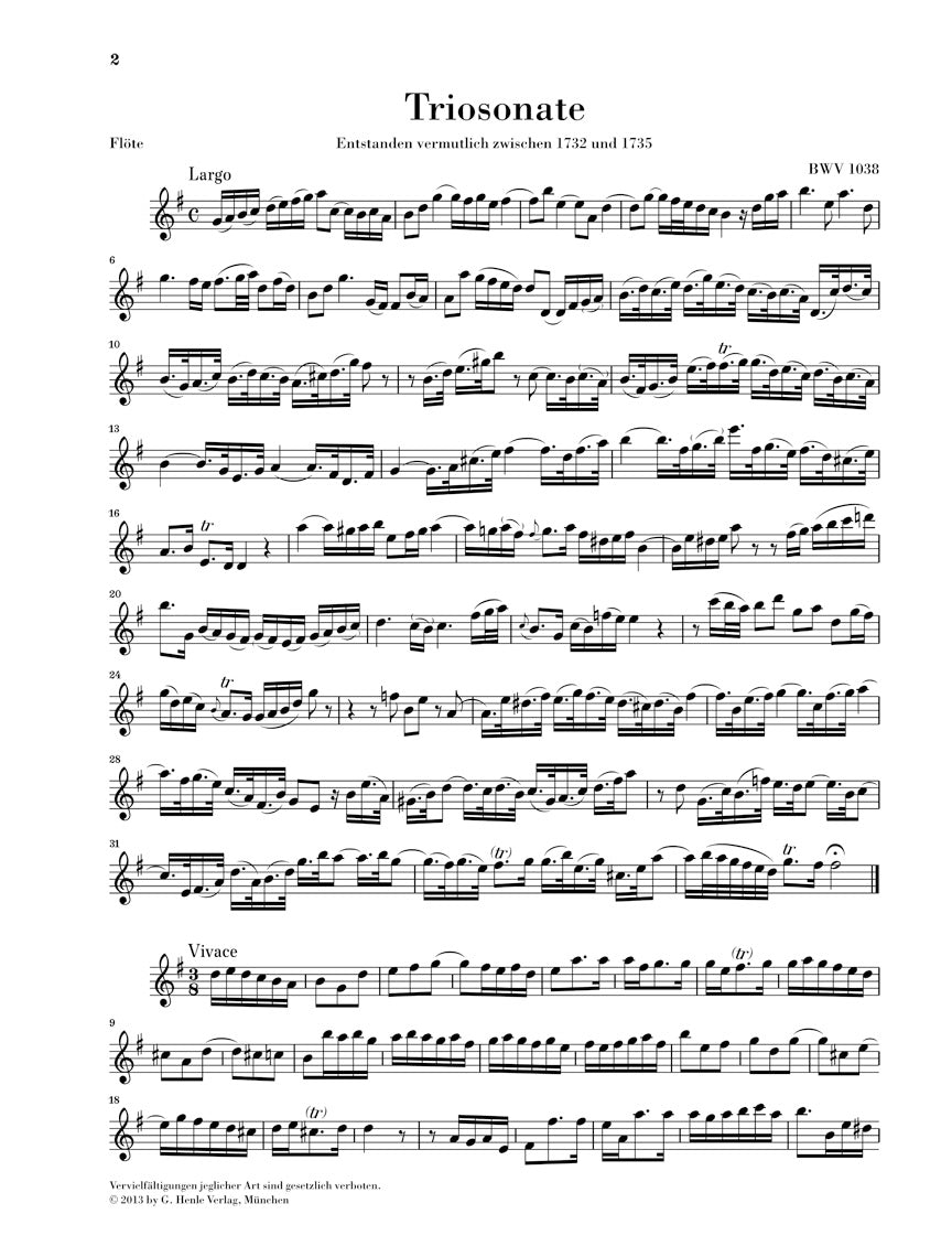 Bach: Trio Sonata for Flute, Violin and Continuo, BWV 1038