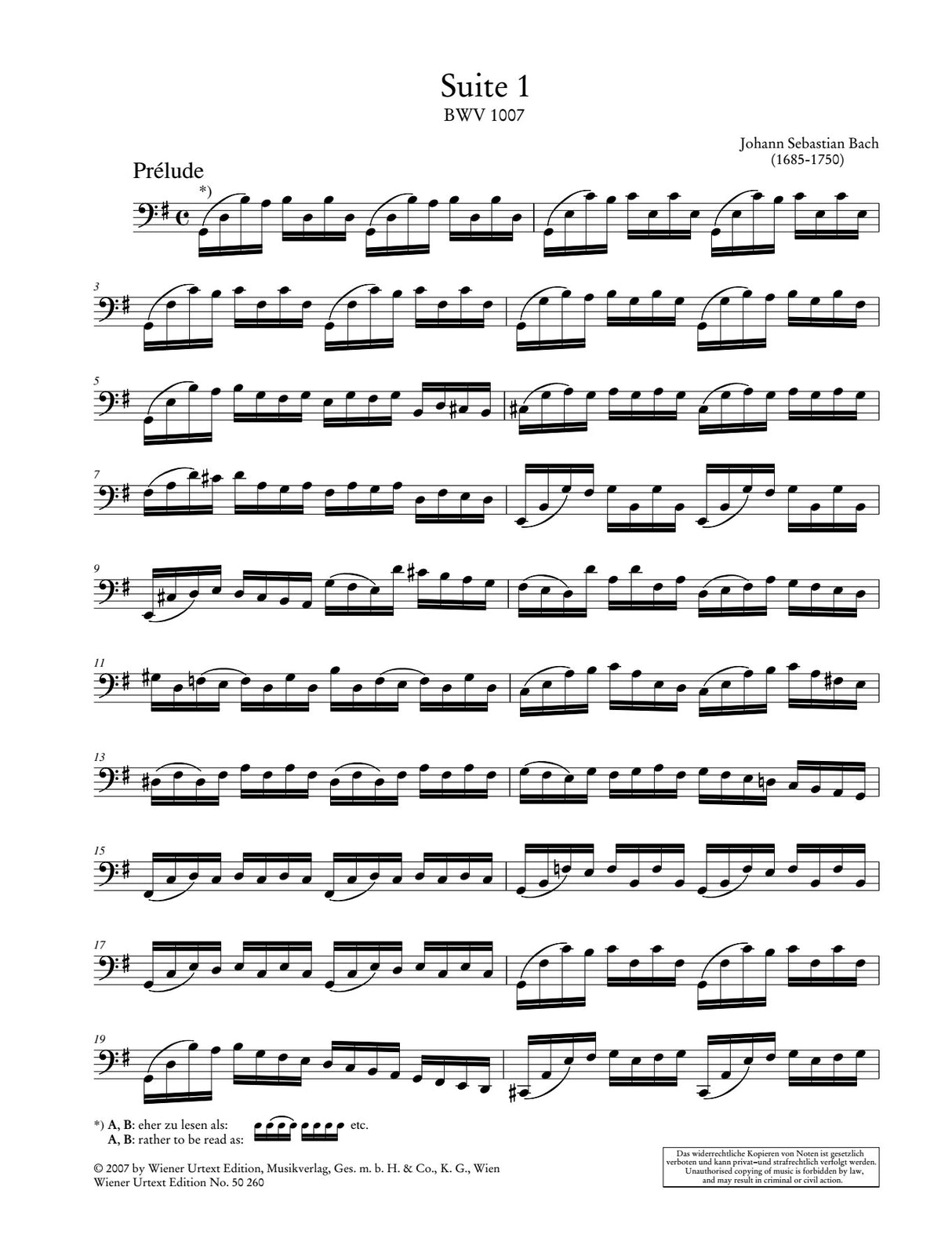 Bach: Cello Suite No. 1 in G Major, BWV 1007