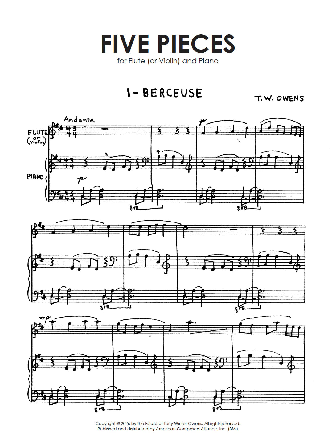 T.W. Owens: Five Pieces for Flute (or Violin) and Piano