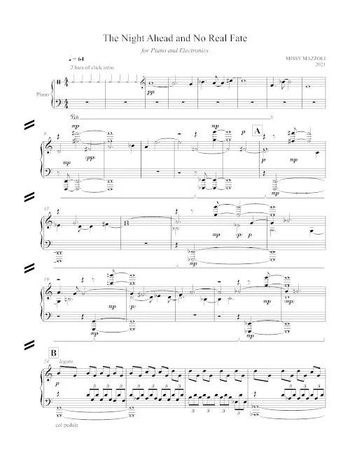 Mazzoli: The Night Ahead and No Real Fate (Version for Solo Piano)
