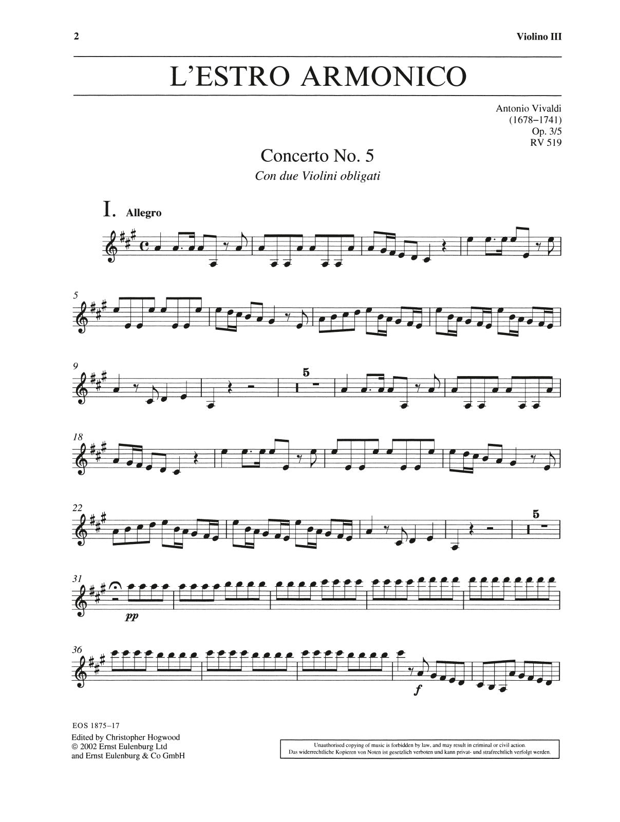 Vivaldi: L'Estro Armonico, RV 519, Op. 3, No. 5