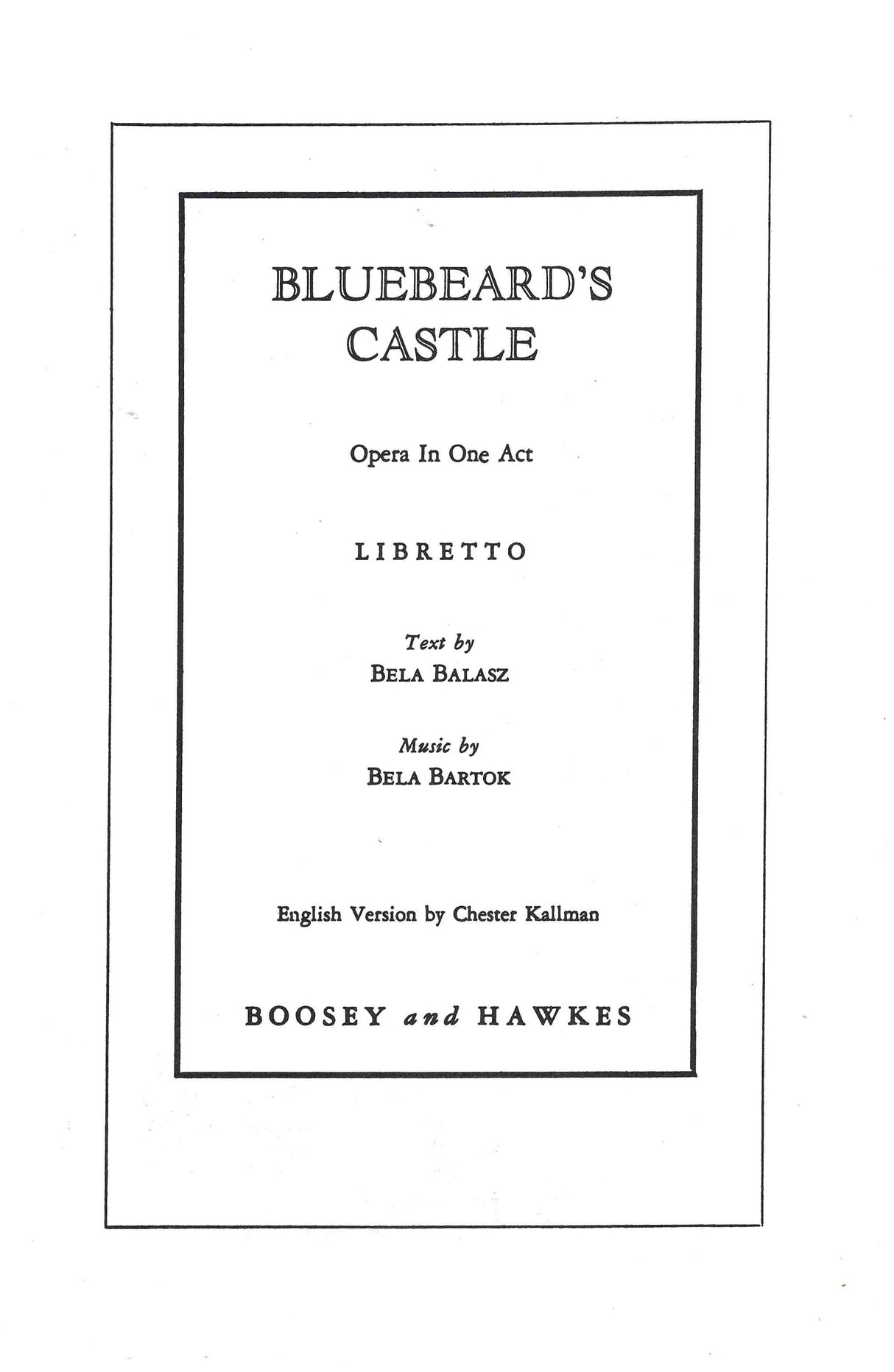 Bartók: Bluebeard's Castle, Op. 11