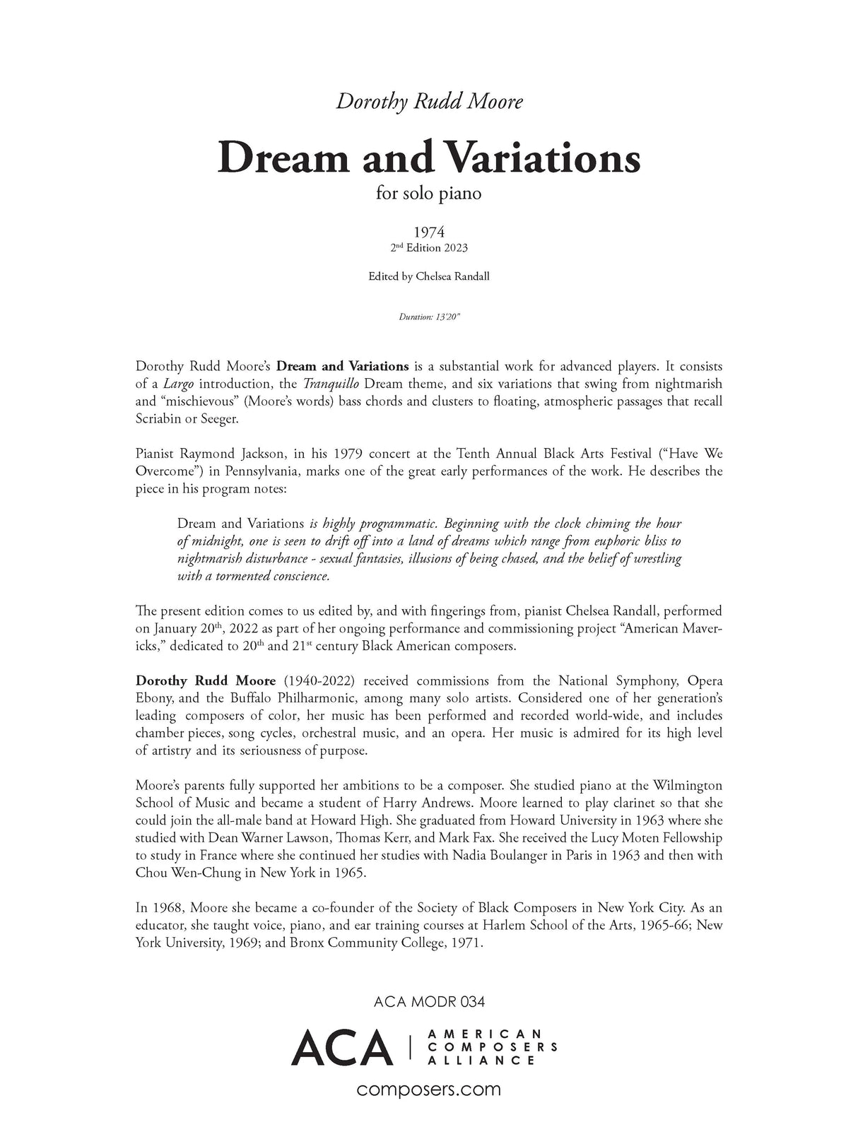D.R. Moore: Dream and Variations