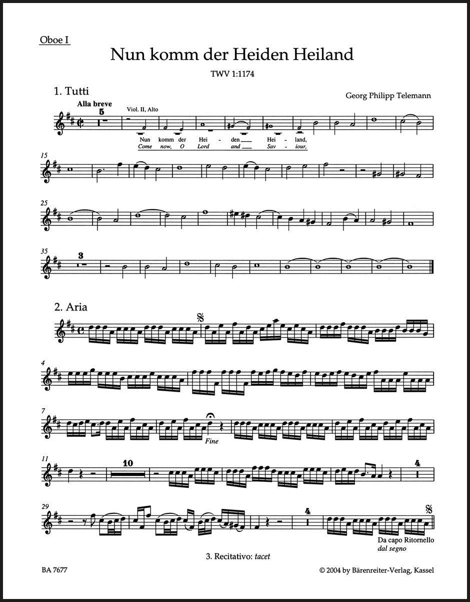 Telemann: Nun komm der Heiden Heiland, TWV 1:1174