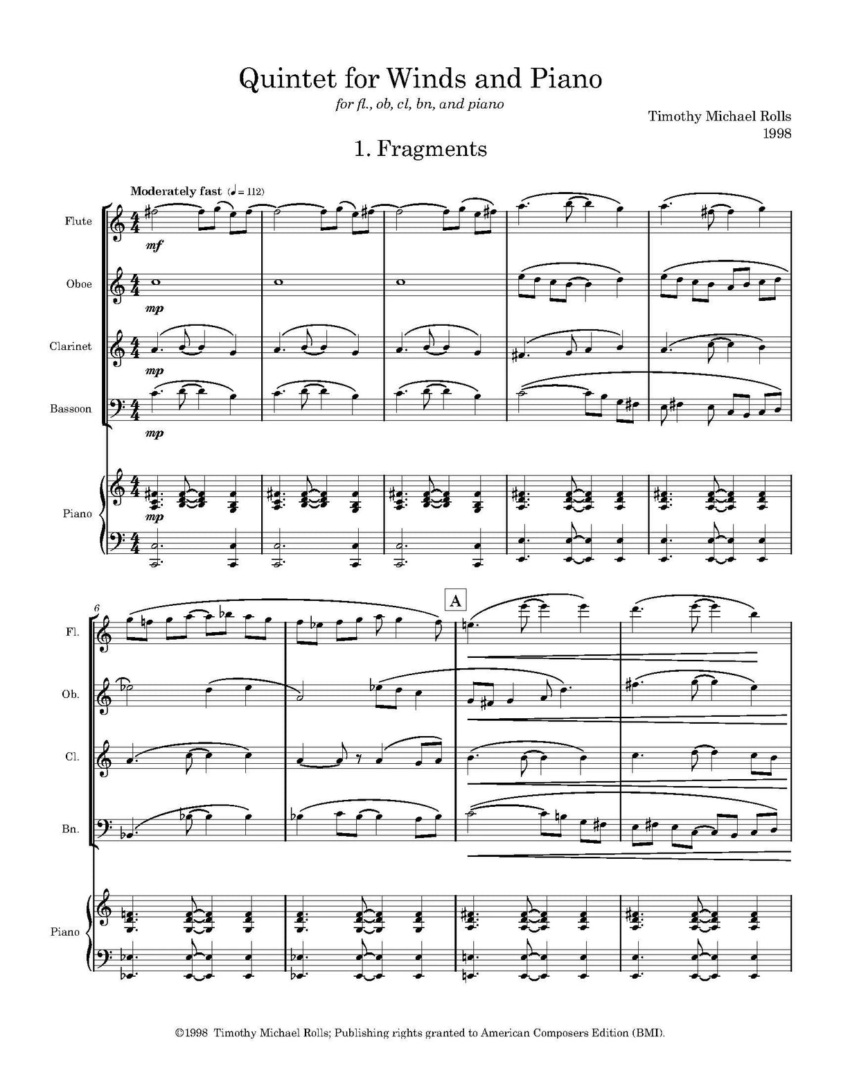 Rolls: Quintet for Winds and Piano