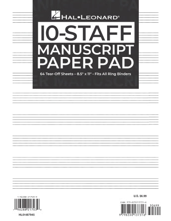 Manuscript Paper: 10-Staff Paper Pad