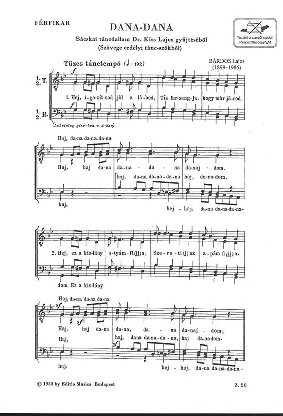 Bárdos: Dana-dana (Version for TTBB Choir)