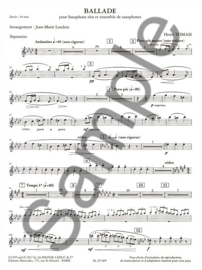 Tomasi: Ballade (arr. for alto sax & sax ensemble)