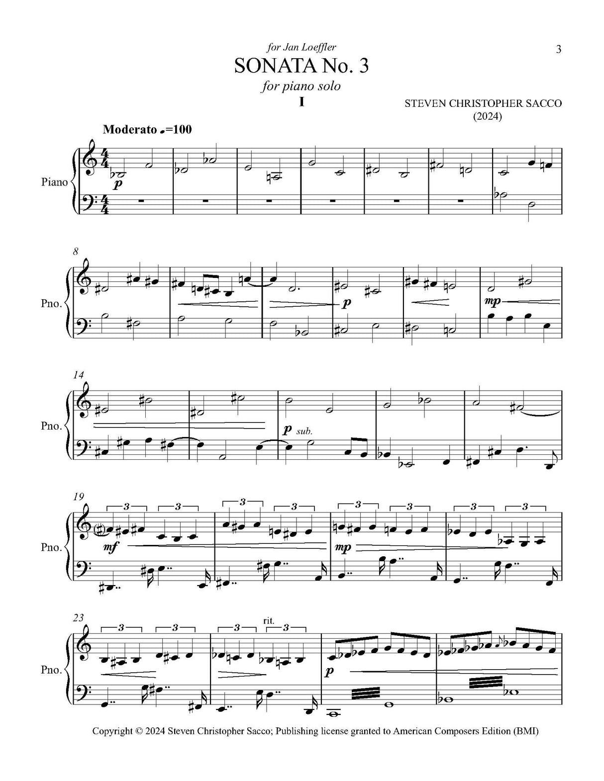 Sacco: Piano Sonata No. 3