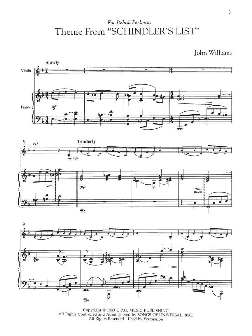 Williams: 3 Pieces from Schindler's List for Violin & Piano