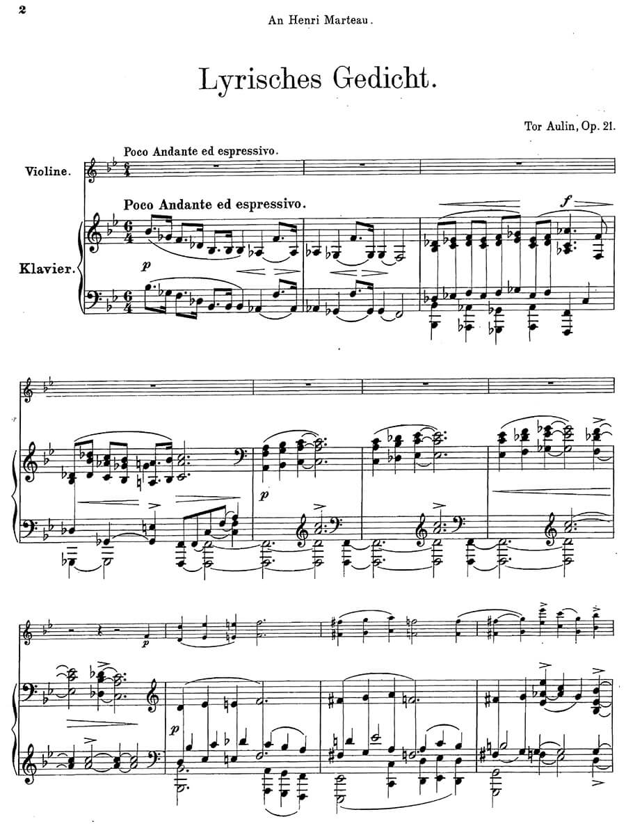 Aulin: Lyrisches Gedicht, Op. 21