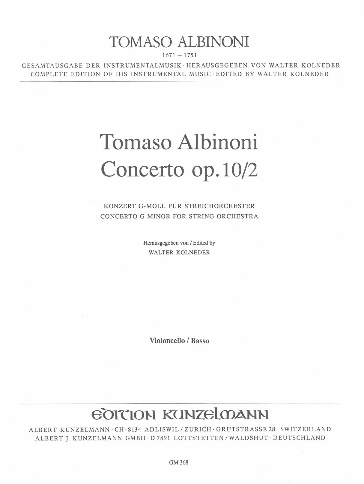 Albinoni: Concerto a cinque in G Minor, Op. 10, No. 2