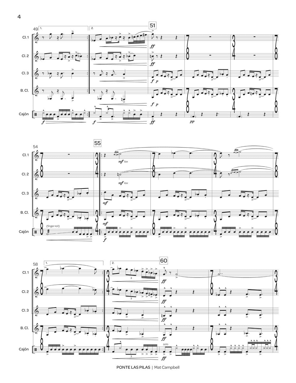 Campbell: Ponte las Pilas (Version for Clarinet Quartet)