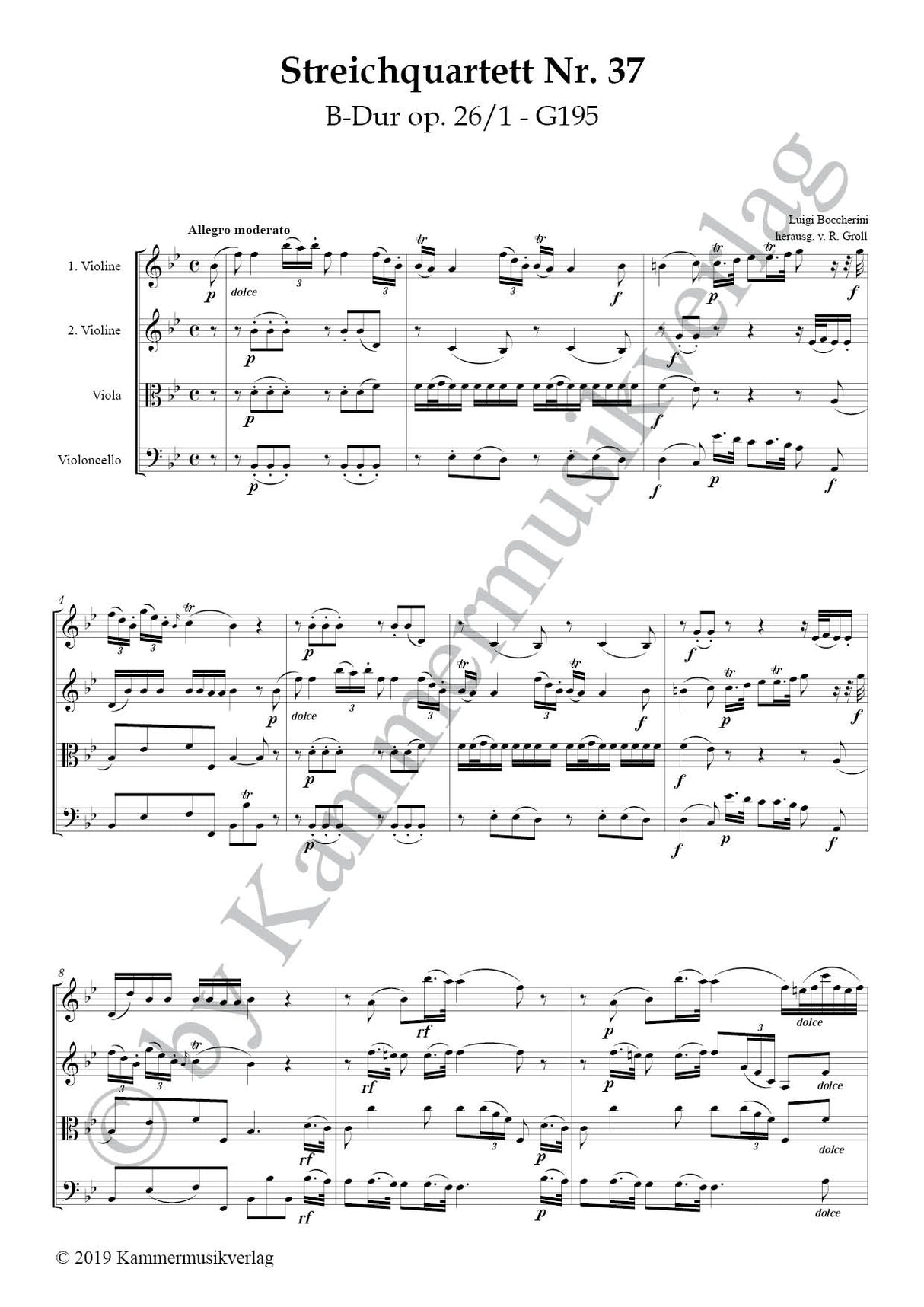 Boccherini: String Quartet in B-flat Major, G 195, Op. 26, No. 1