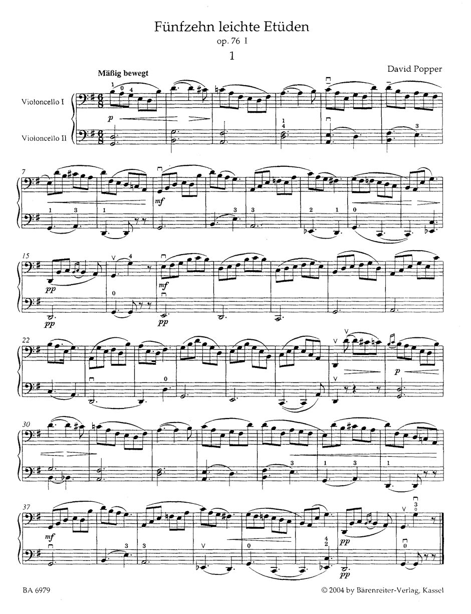 Popper: 15 Easy Melodic-Harmonic Cello Etudes and 10 Grand Etudes of Moderate Difficulty, Op. 76
