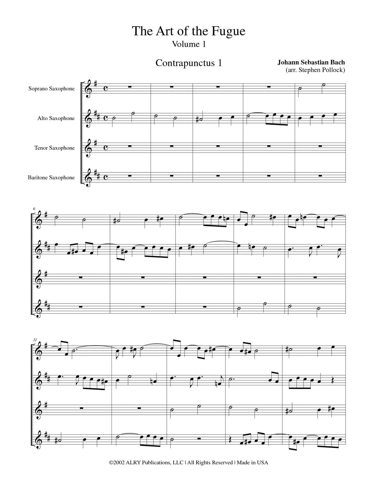Bach: The Art of the Fugue - Volume 1 (arr. for sax quartet)