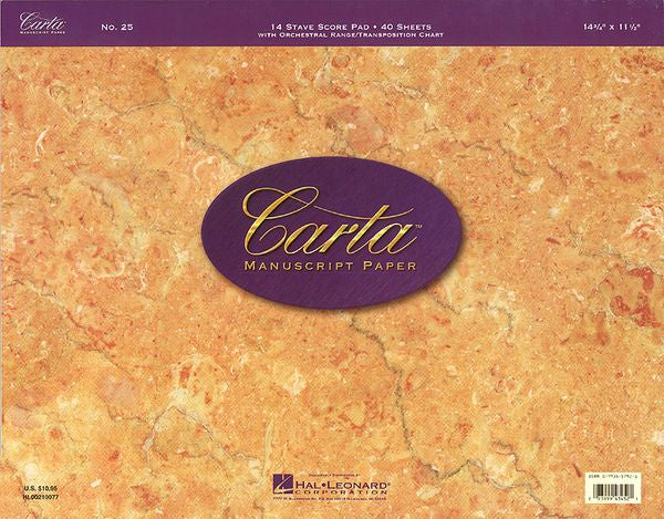Carta Manuscript Paper - Professional - 14-3/4 x 11-1/2