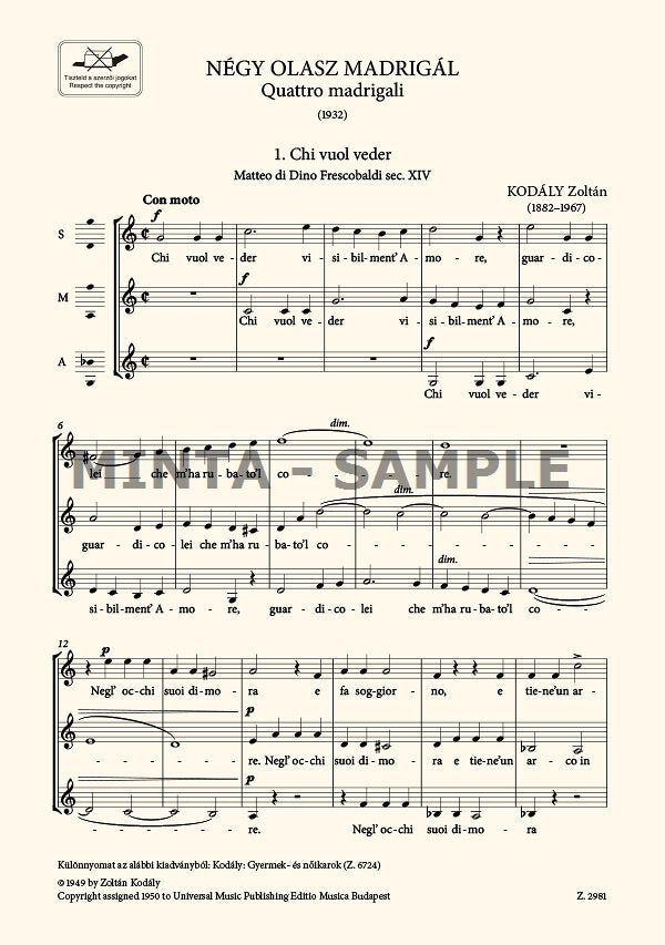 Kodály: 4 Italian Madrigals