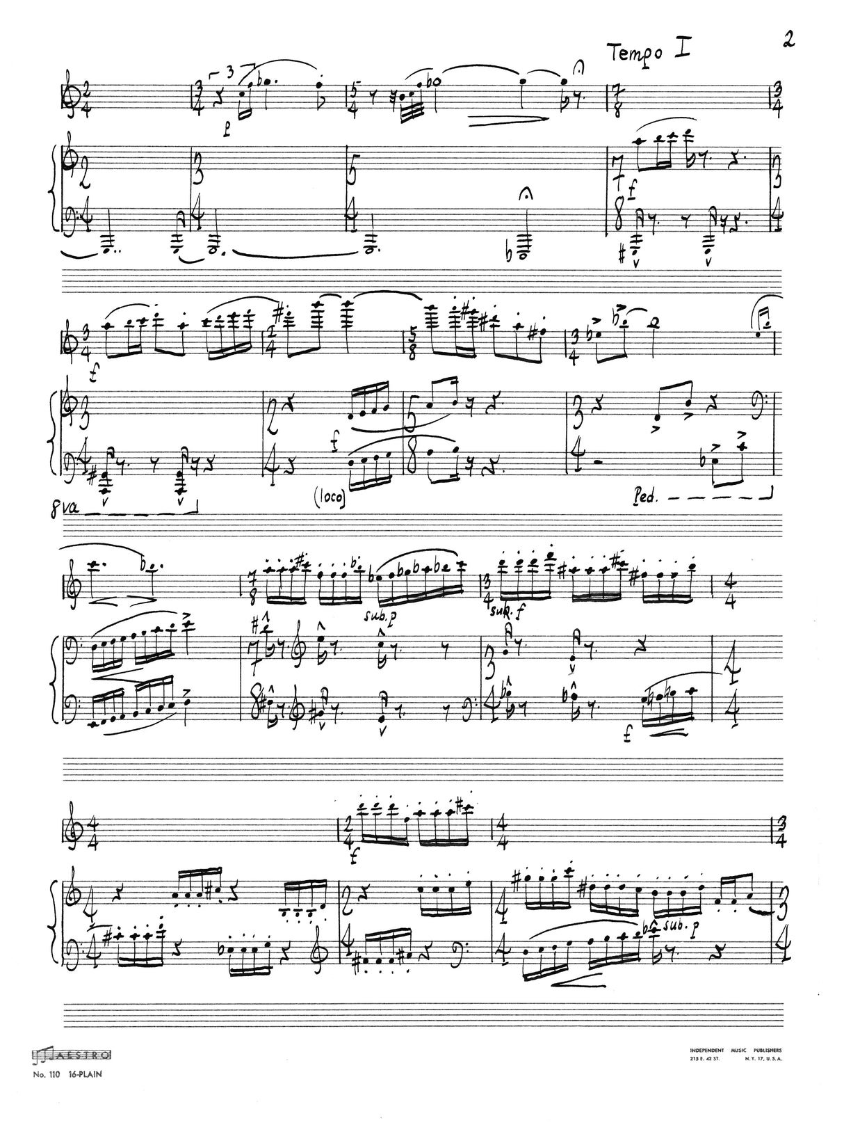 Sollberger: Duo for Flute and Piano