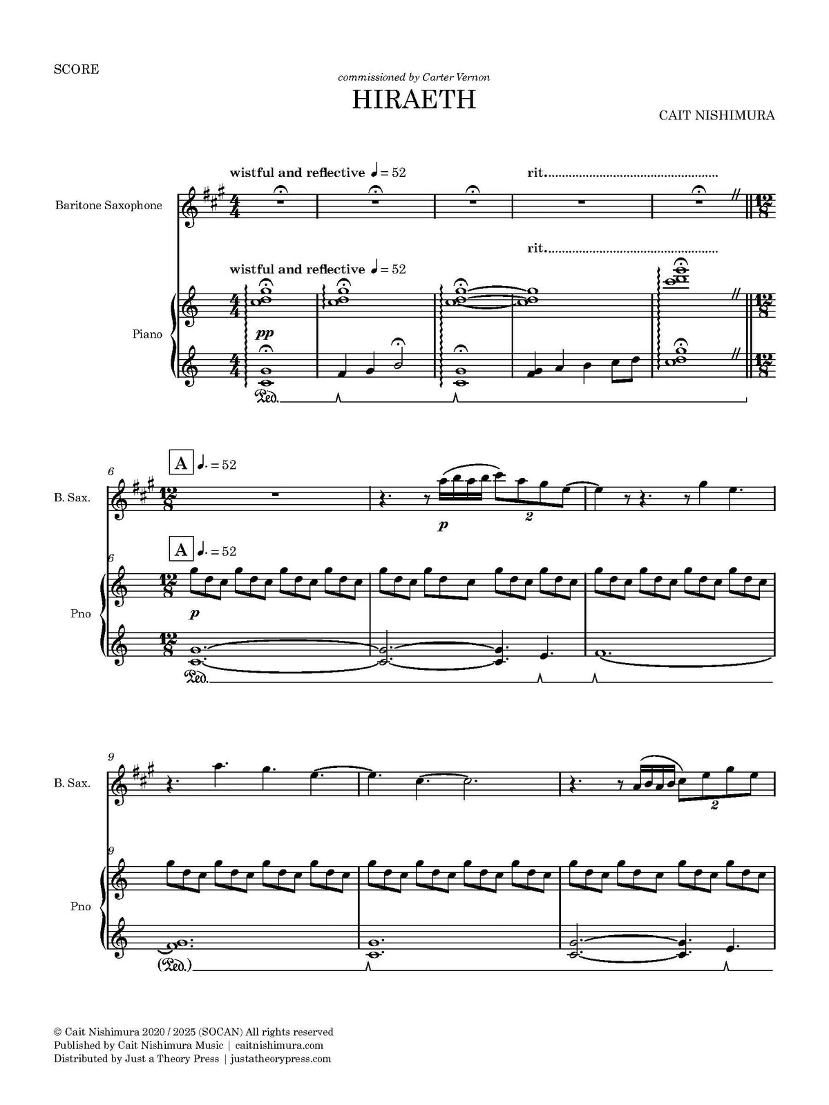 Nishimura: Hiraeth (Version for Baritone Saxophone & Piano)