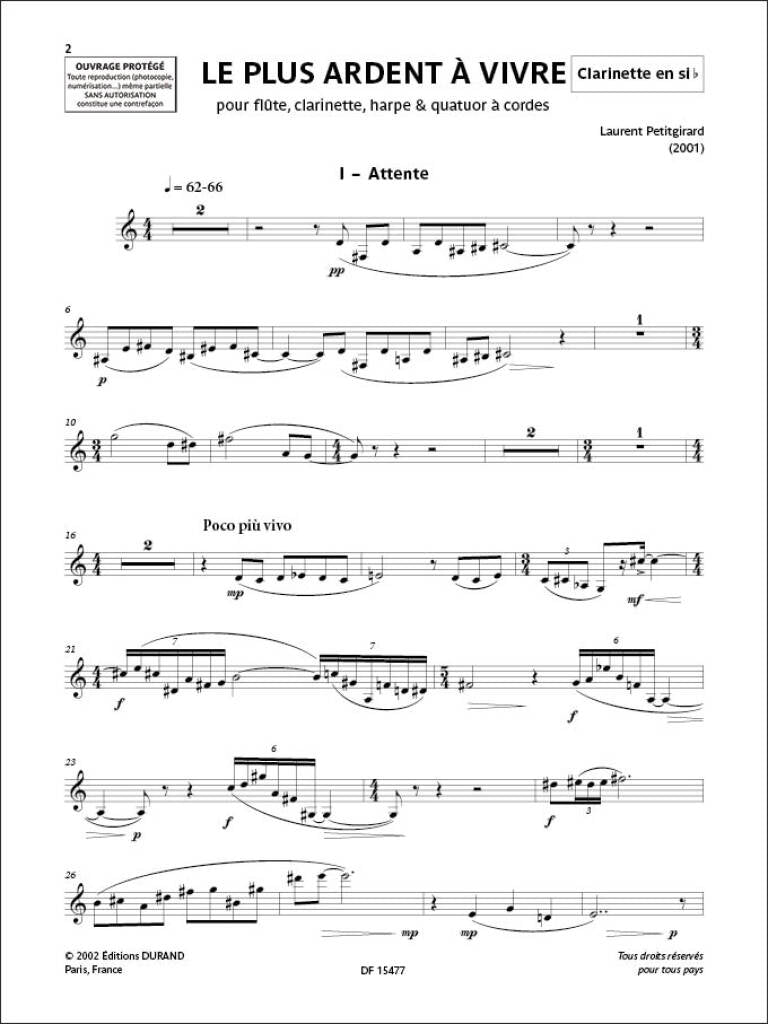 Petitgirard: Le Plus Ardent à Vivre