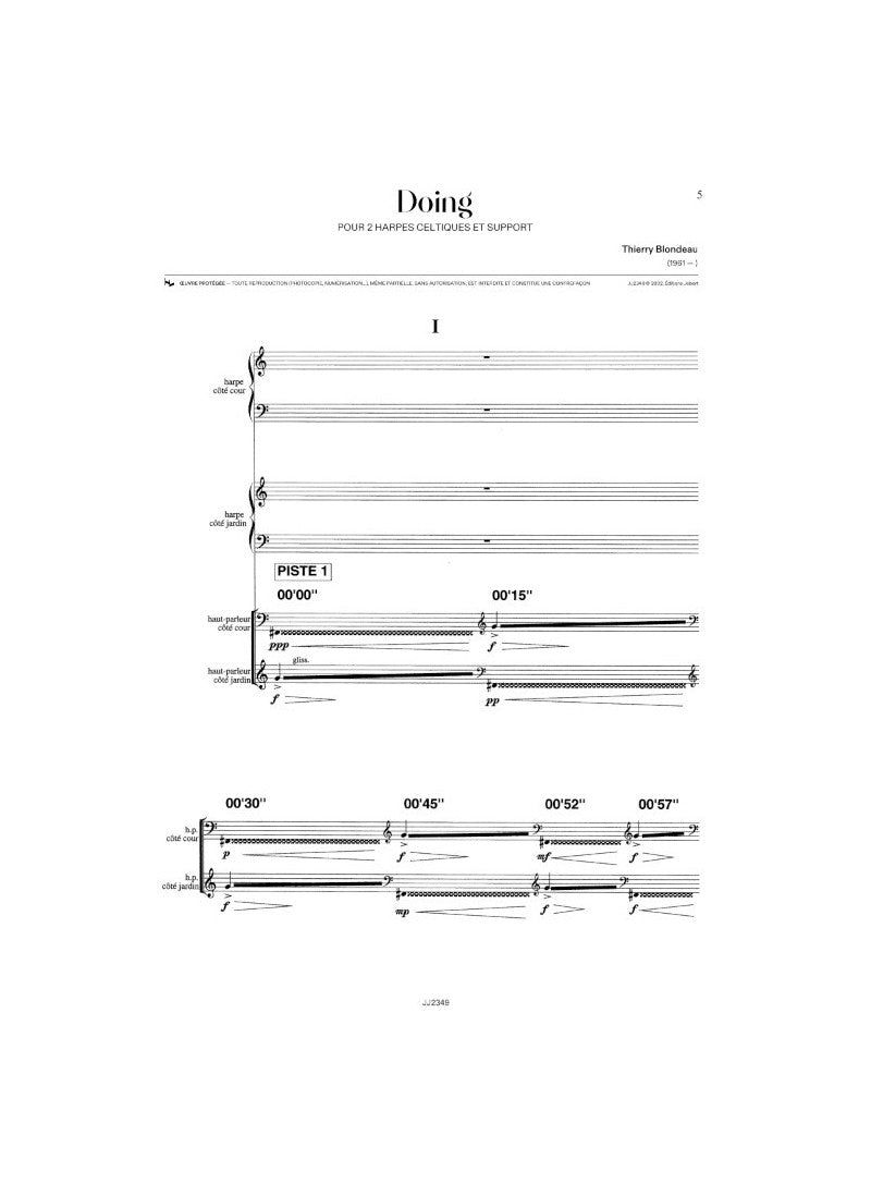 Blondeau: Doing (arr. for 2 harps & audio)