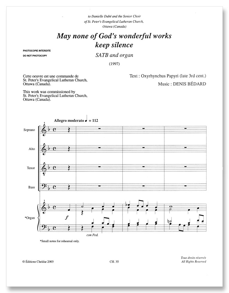 Bédard: May None of God's Wonderful Works Keep Silence