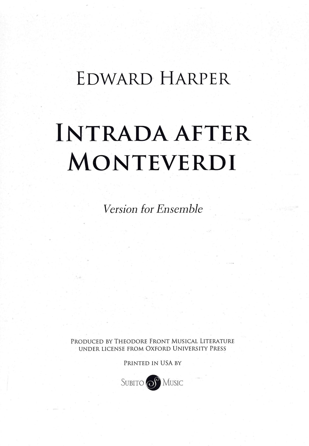 Harper: Intrada After Monteverdi