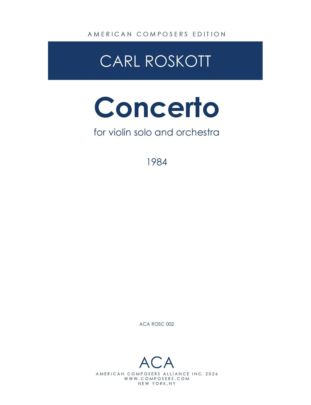 Roskott: Concerto for Solo Violin and Orchestra