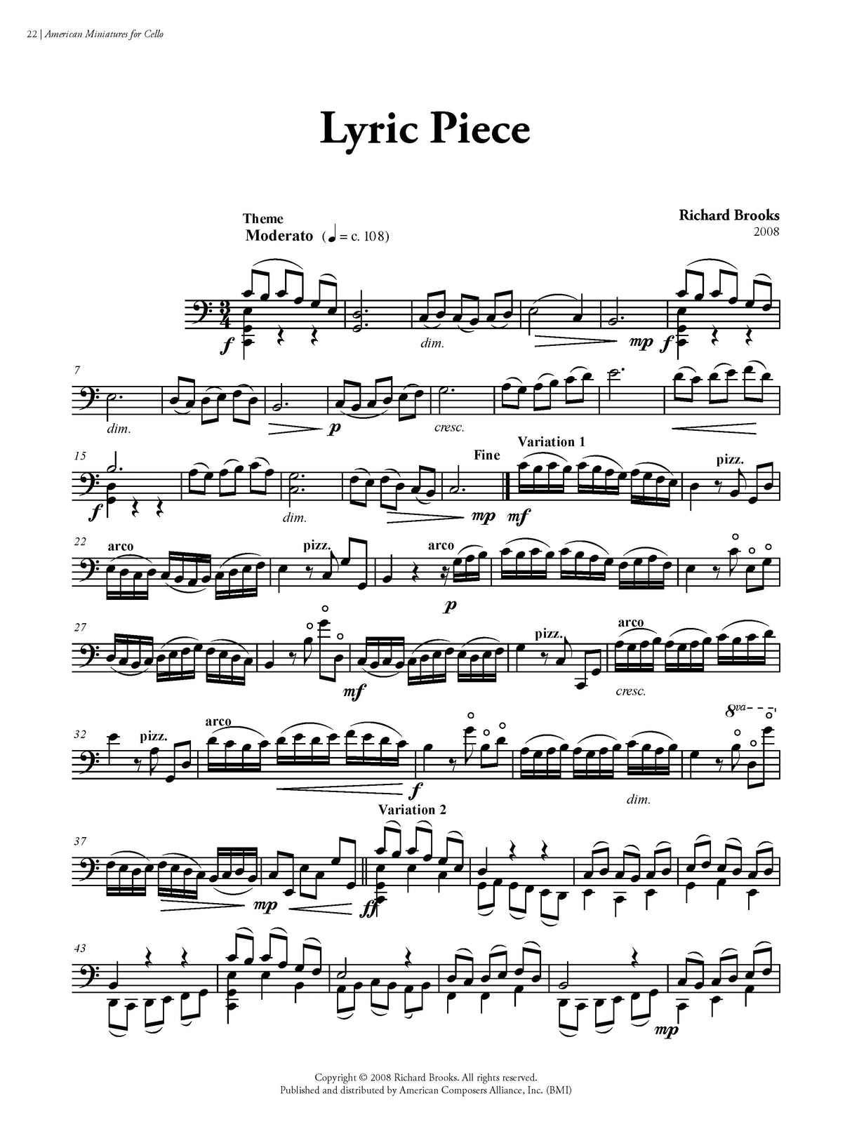 American Miniatures for Cello