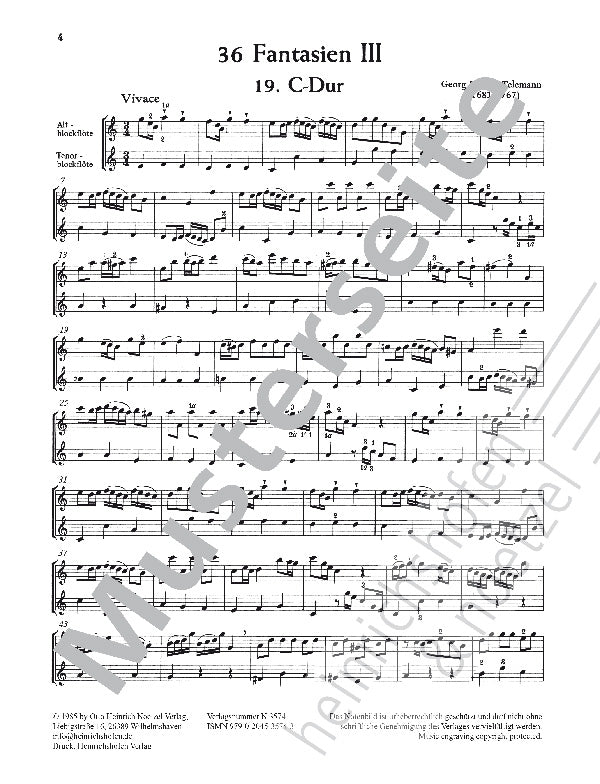 Telemann: Fantasies (arr. for AT recorders) - Volume 3 (Nos. 19-26)