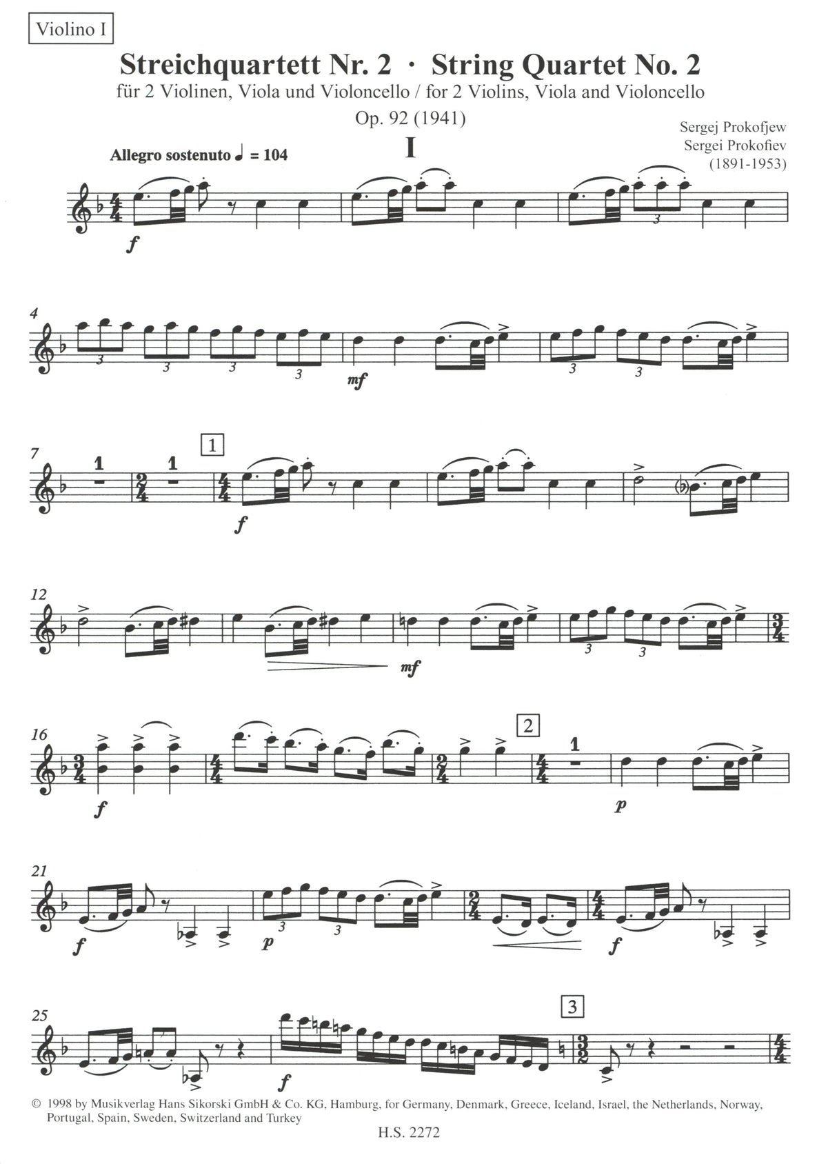 Prokofiev: String Quartet No. 2, Op. 92