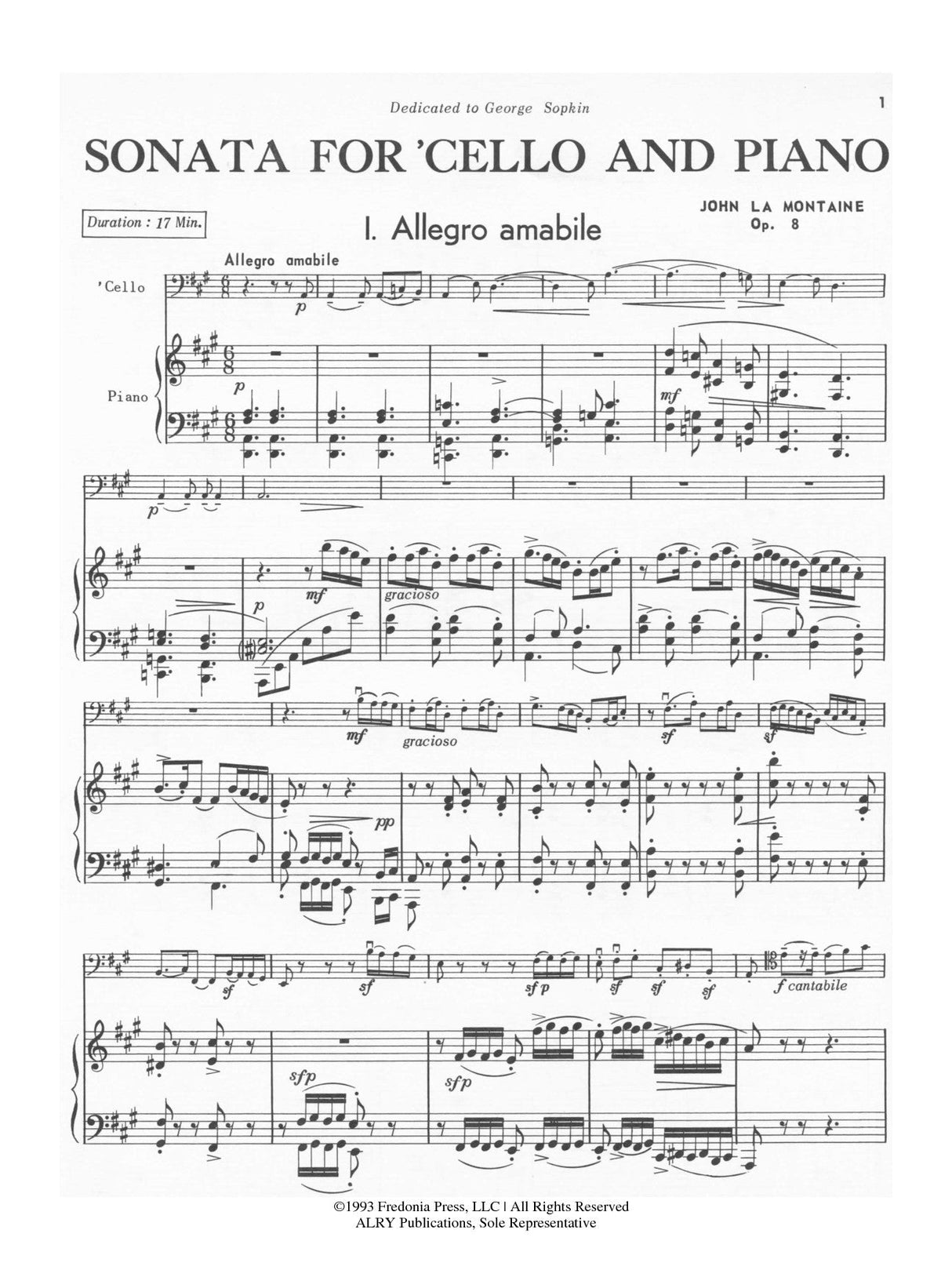 La Montaine: Cello Sonata, Op. 8