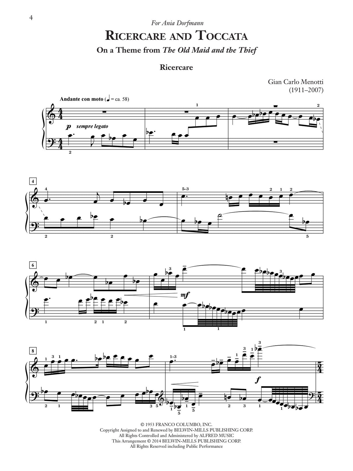 Menotti: Ricercare and Toccata (on a Theme from "The Old Maid and the Thief")