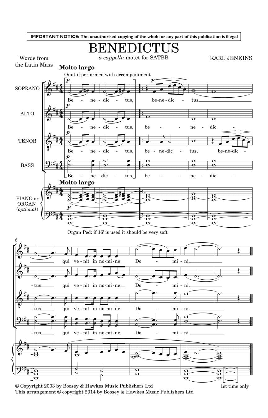 Jenkins: Benedictus from The Armed Man (arr. for SATBB choir)