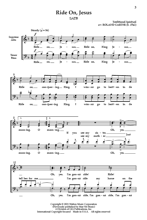 Ride On, Jesus (arr. for SATB)