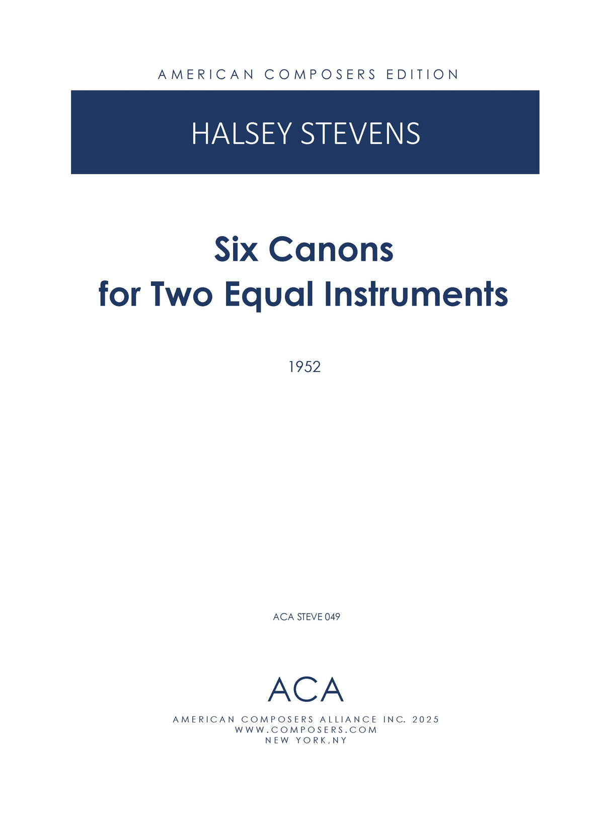 Stevens: Six Canons for Two Equal Instruments