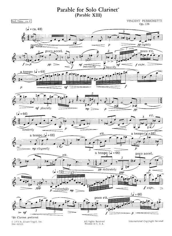 Persichetti: Parable XIII for Solo Clarinet, Op. 126