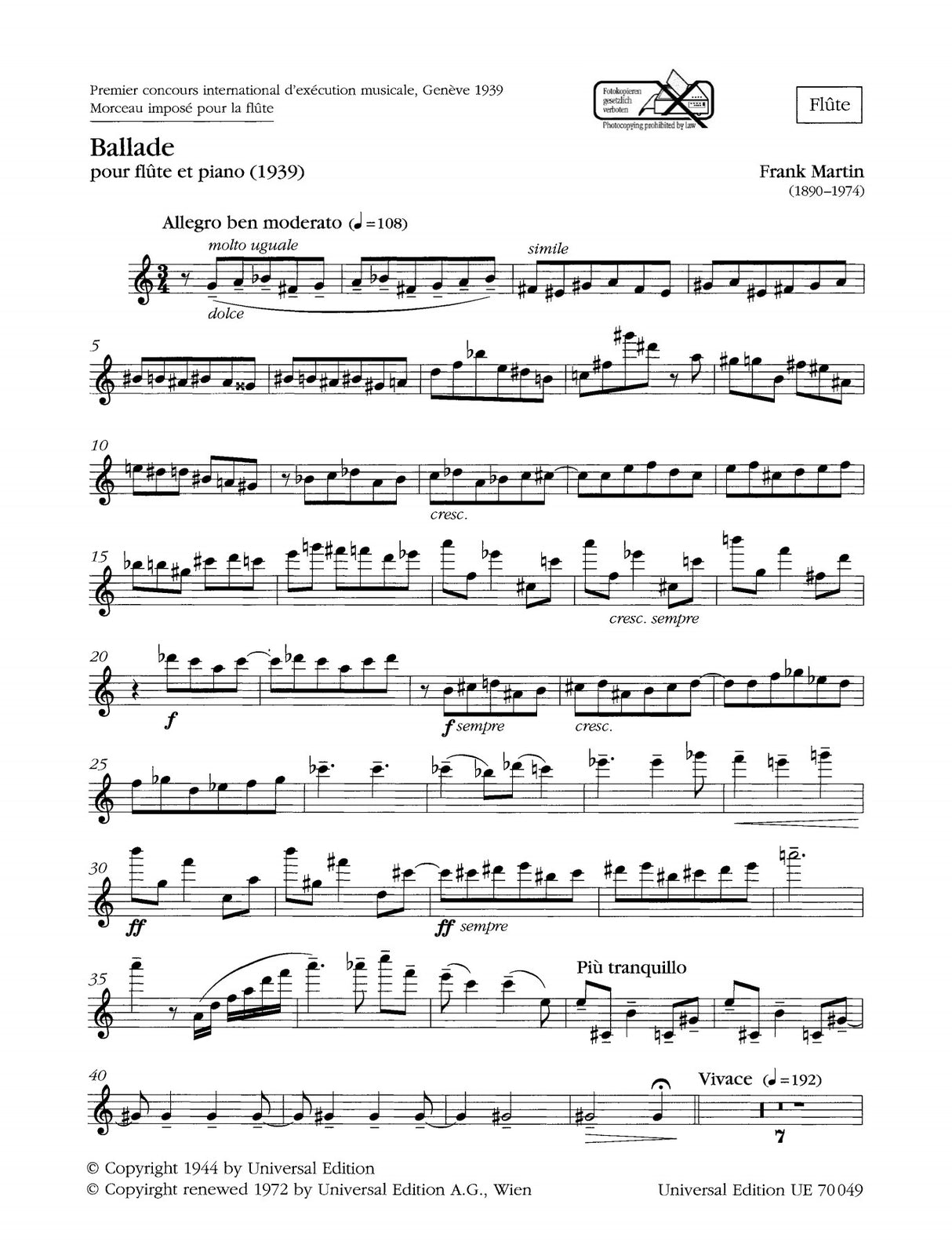 F. Martin: Ballade for Flute and Piano