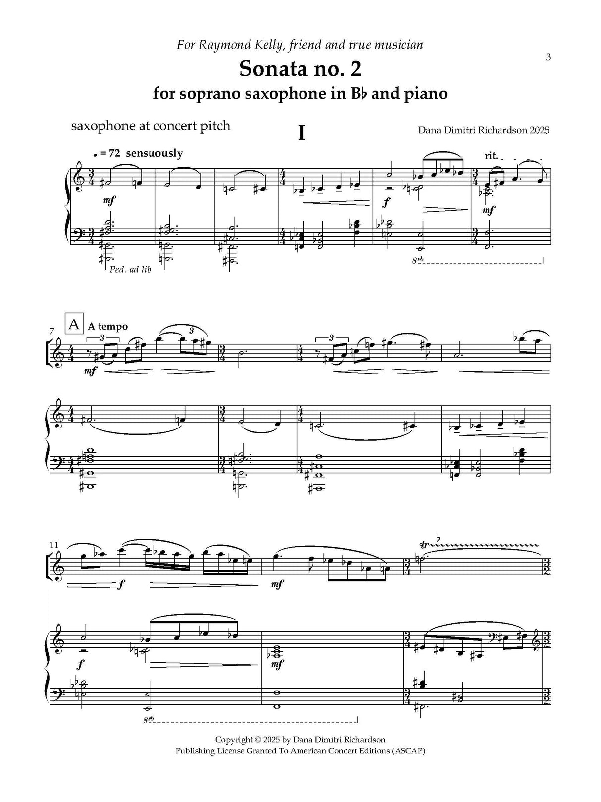 D. Richardson: Soprano Saxophone Sonata No. 2