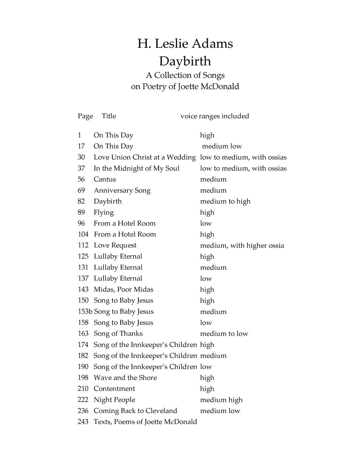 H.L. Adams: Daybirth
