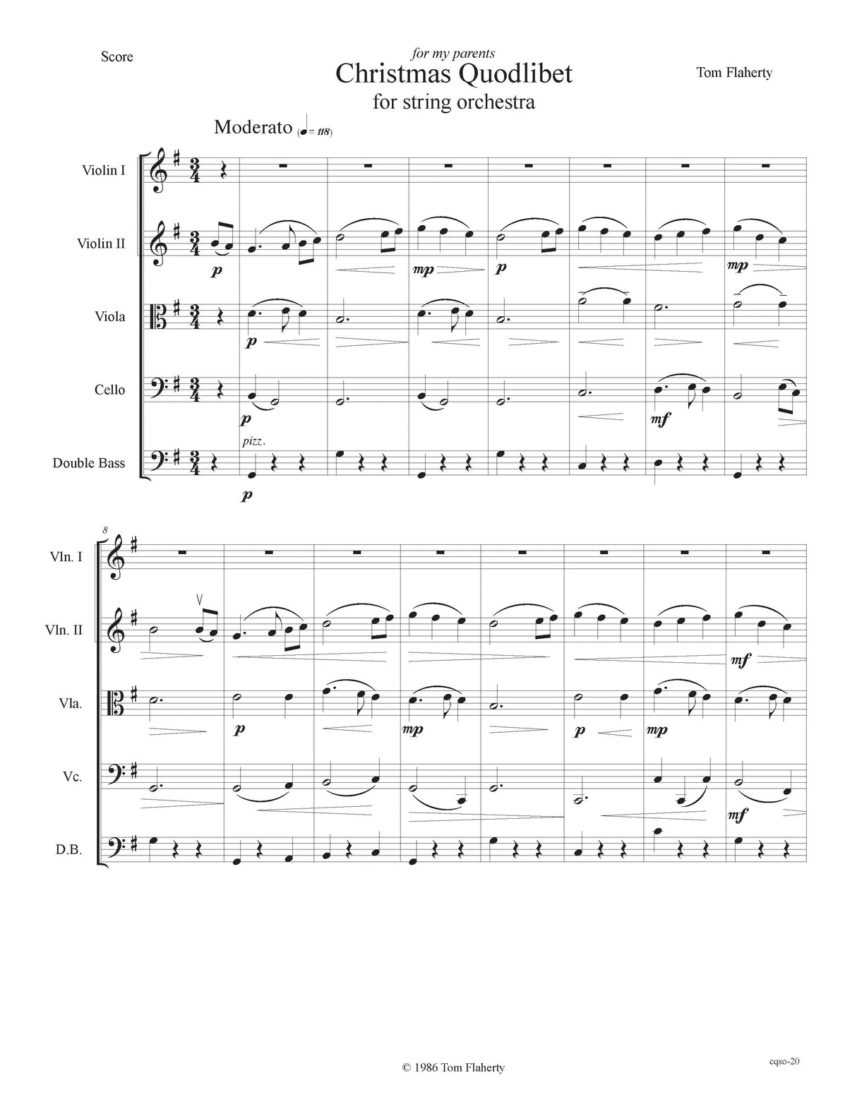 Flaherty: Christmas Quodlibet (Version for String Orchestra)
