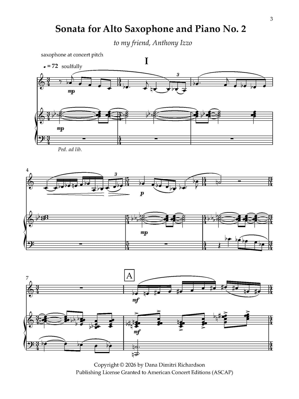 D. Richardson: Alto Saxophone Sonata No. 2