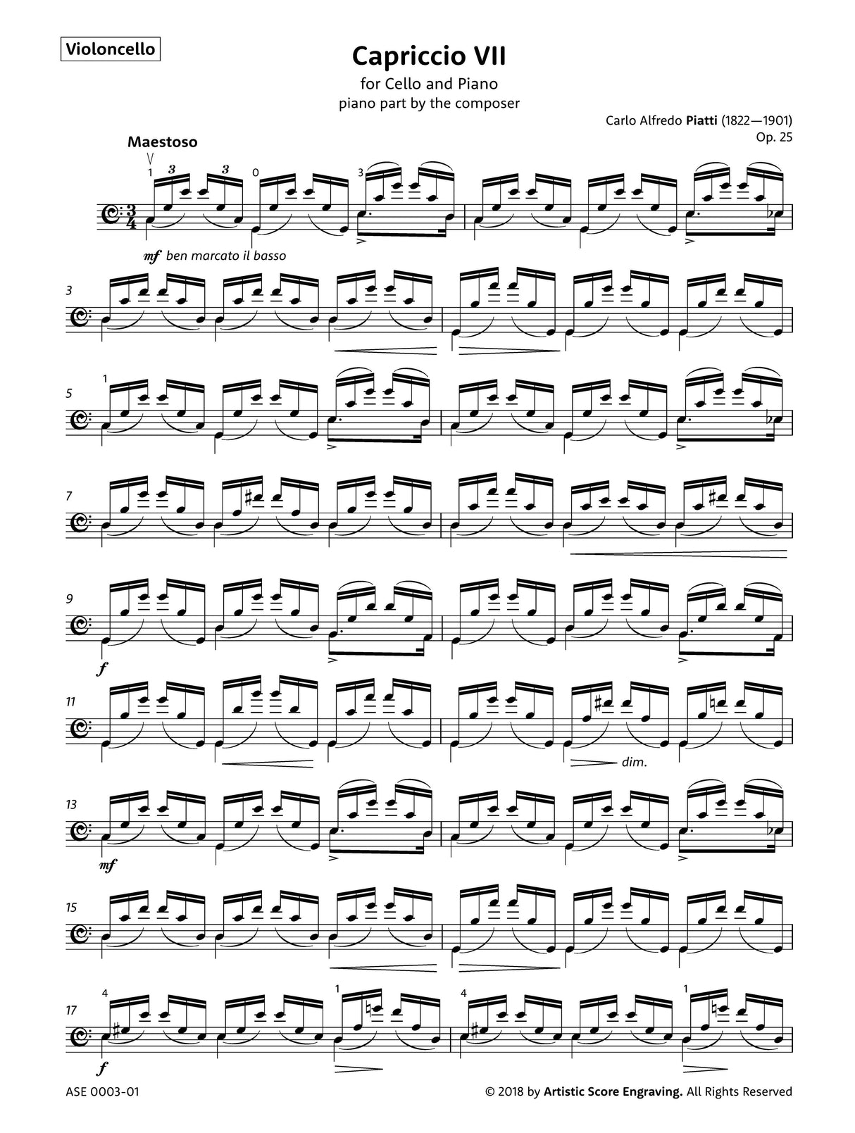 Piatti: Capriccio No. 7, Op. 25, No. 7 (Version for Cello and Piano)