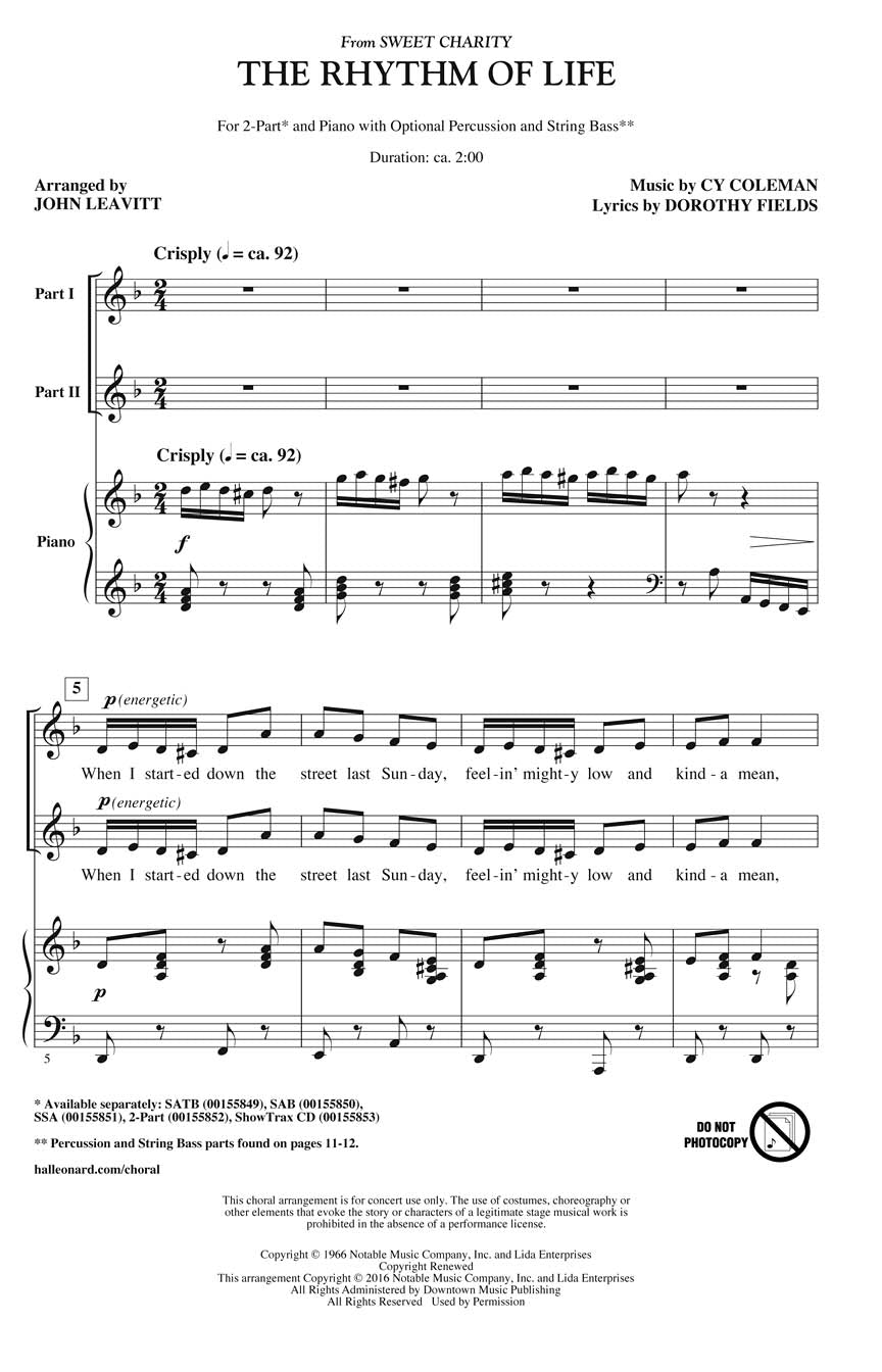 Coleman: The Rhythm of Life (arr. for 2-part choir)