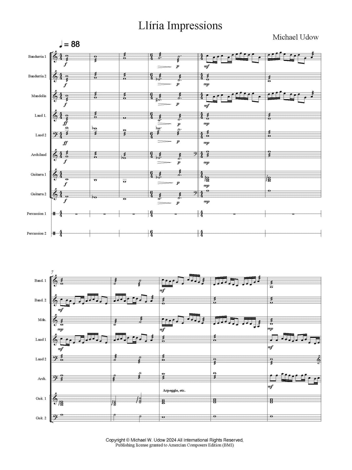 Udow: Llíria Impressions (Version for Plucked Strings & Percussion)